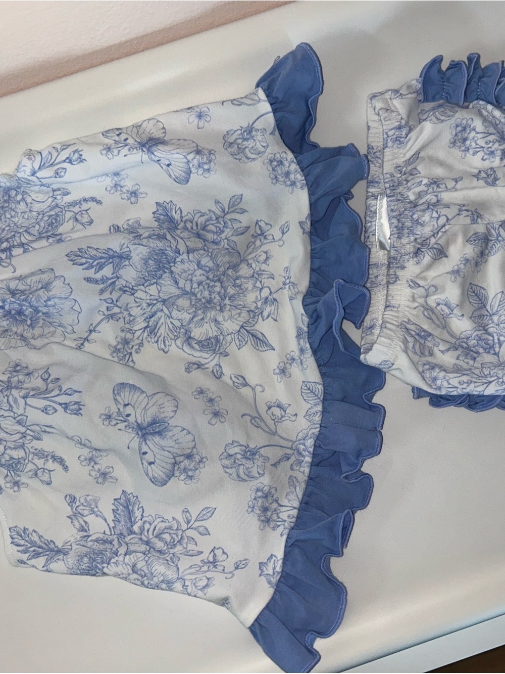 Ruffle Butts Blue and White Floral Ruffle Matching Set